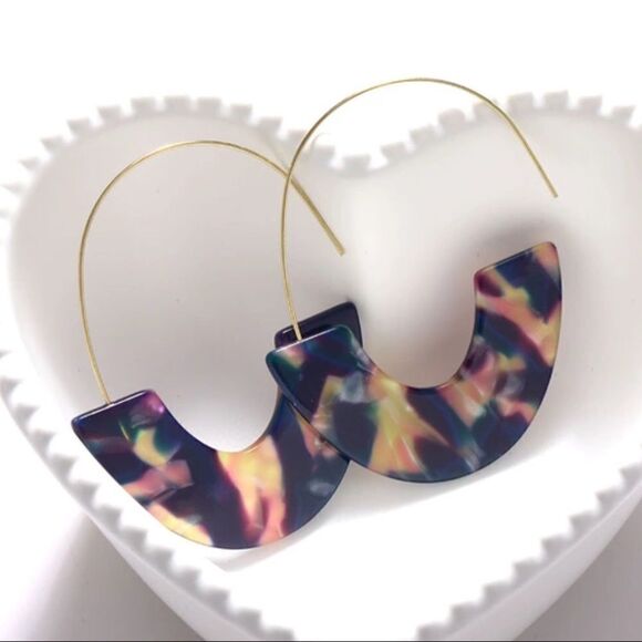 Navy Marble Acetate Semi-Circle Earrings NWT - Picture 1 of 8